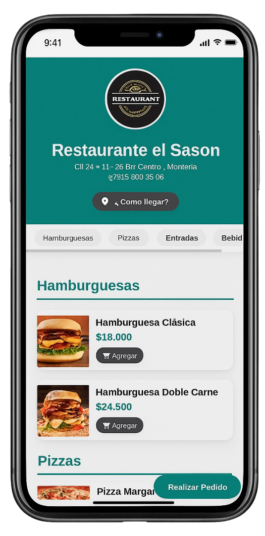Ejemplo de menú digital en un smartphone